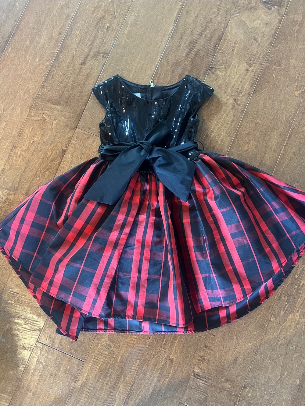 Pippa & Julie Black Sequin Top Red and Black Plaid Skirt Girls Formal Dress